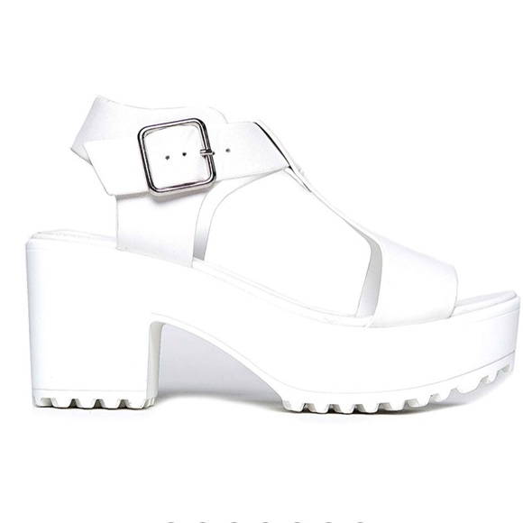 Chunky Lug Heel Platform Heel Sandals White - Picture 6 of 8